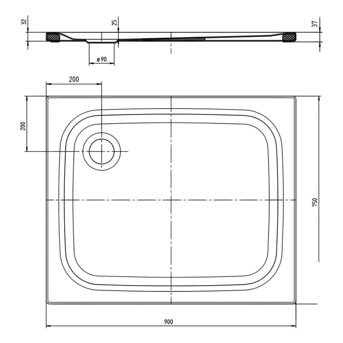 Kaldewei SUPERPLAN CLASSIC 387-5 Duschwanne 75 x 90 cm mit Secure Plus, inkl. Wannenträger extraflach