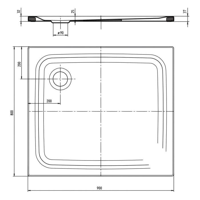 Kaldewei SUPERPLAN CLASSIC 388-5 Duschwanne 80 x 90 cm mit Secure Plus, inkl. Wannenträger extraflach