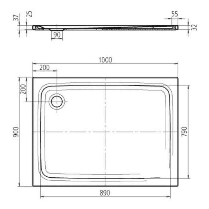 Kaldewei SUPERPLAN CLASSIC 404-5 Duschwanne 90 x 100 cm mit Secure Plus, inkl. Wannenträger extraflach