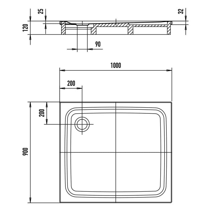 Kaldewei SUPERPLAN CLASSIC 404-2 Duschwanne 90 x 100 cm mit Secure Plus, inkl. Wannenträger