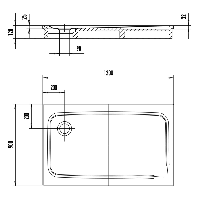 Kaldewei SUPERPLAN CLASSIC 406-2 Duschwanne 90 x 120 cm mit Secure Plus, inkl. Wannenträger