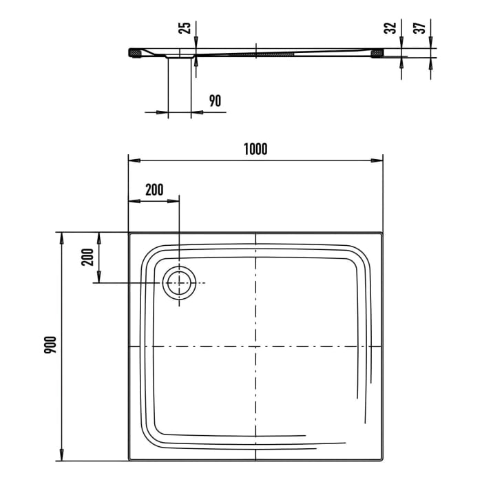 Kaldewei SUPERPLAN CLASSIC 404-5 Duschwanne 90 x 100 cm mit Secure Plus, inkl. Wannenträger extraflach