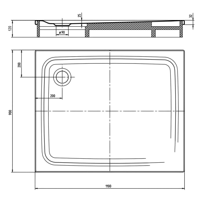 Kaldewei SUPERPLAN CLASSIC 405-2 Duschwanne 90 x 110 cm mit Secure Plus, inkl. Wannenträger