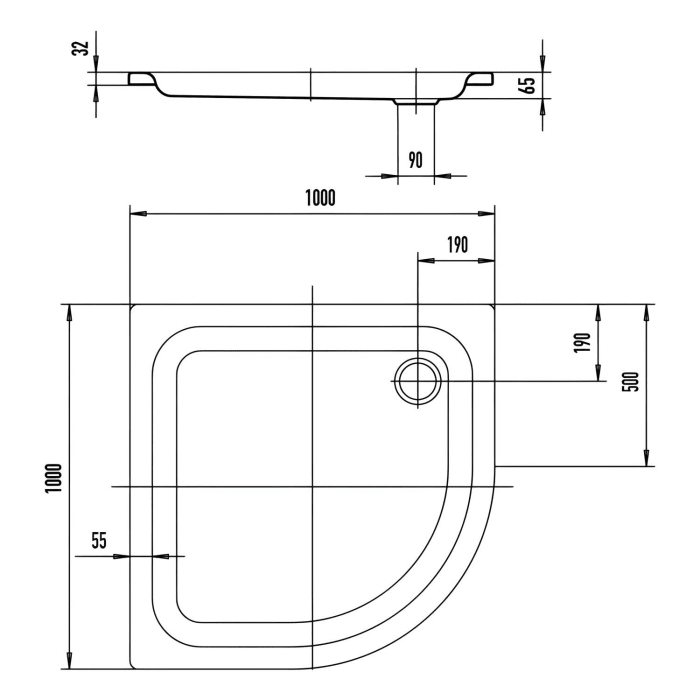 Kaldewei Zirkon 510-1 Viertelkreis-Duschwanne 100 x 100 x 6,5 cm