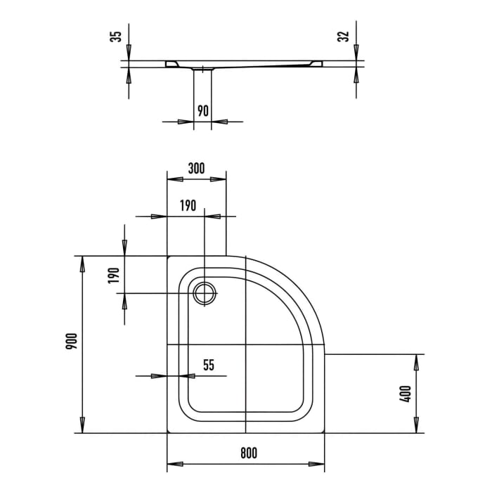 Kaldewei Zirkon 601-1 Viertelkreis-Duschwanne 80 x 90 x 3,5 cm mit Antislip