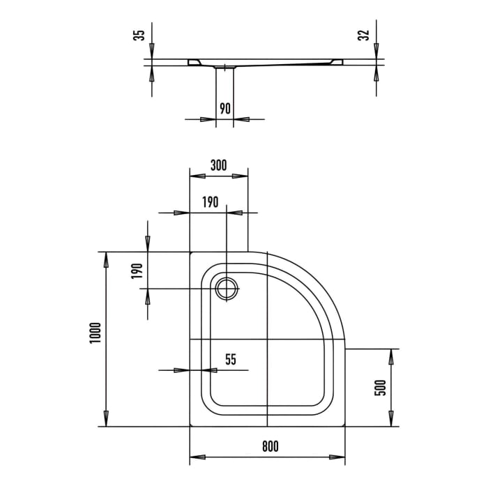 Kaldewei Zirkon 602-1 Viertelkreis-Duschwanne 80 x 100 x 3,5 cm