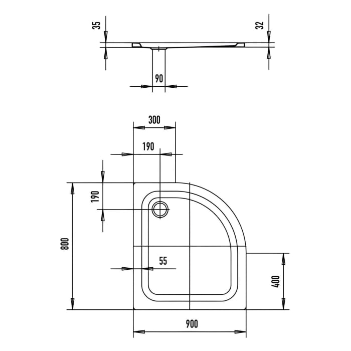 Kaldewei Zirkon 603-1 Viertelkreis-Duschwanne 90 x 80 x 3,5 cm mit Antislip