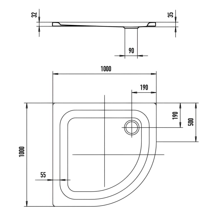 Kaldewei Zirkon 606-1 Viertelkreis-Duschwanne 100 x 100 x 3,5 cm mit Antislip