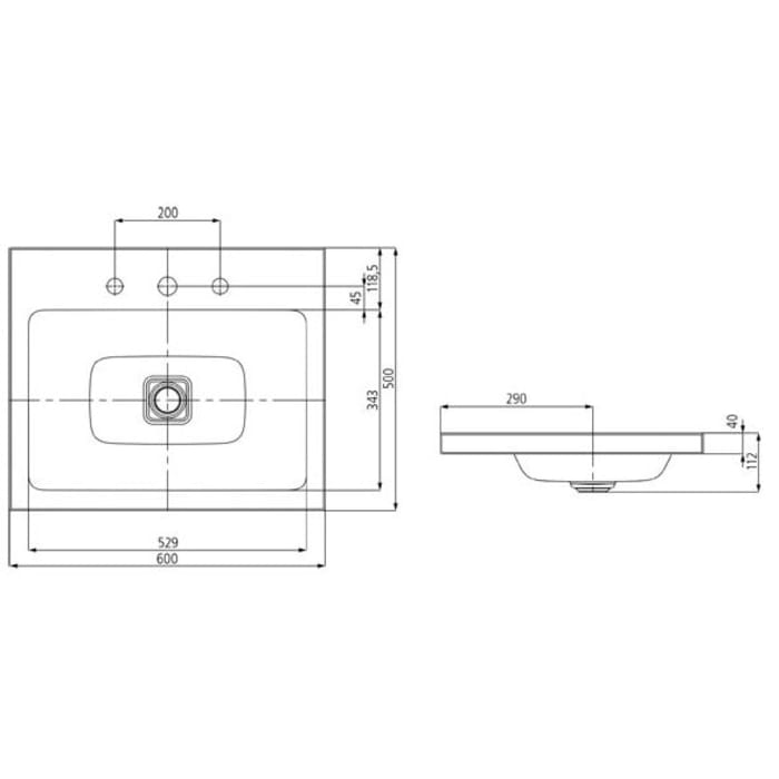 Kaldewei CONO Aufsatzwaschtisch 3083 ohne Hahnlochbohrung, 60 cm