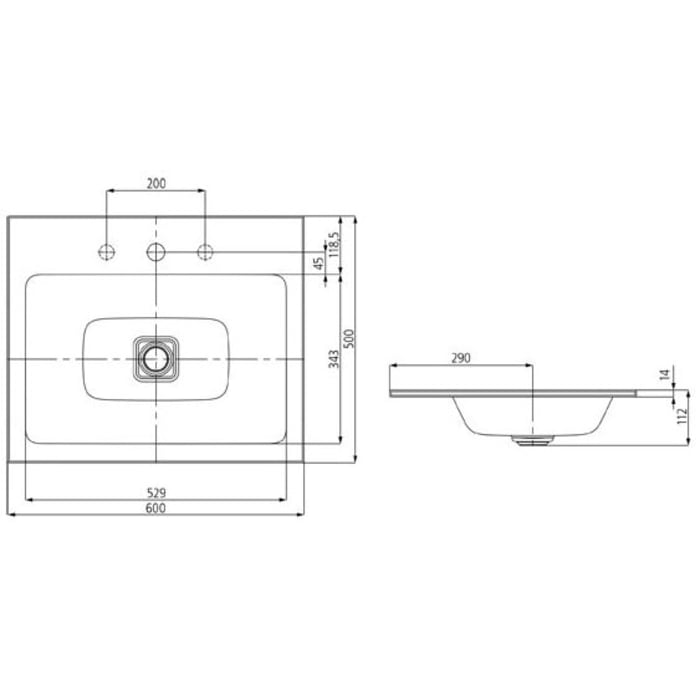 Kaldewei CONO Einbauwaschtisch 3080 mit 3 Hahnlochbohrung, 60 cm