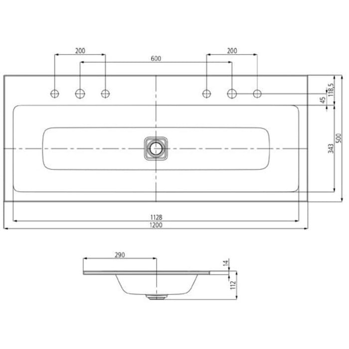 Kaldewei CONO Einbauwaschtisch 3082 ohne Hahnlochbohrung, 120 cm