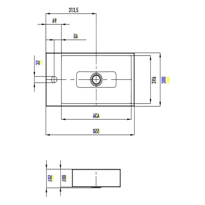 Kaldewei PURO Aufsatz-Handwaschtisch 3166, mit 1 Hahnlochbohrung links, 55 cm