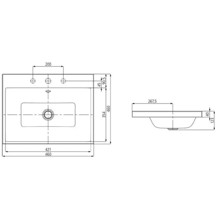 Kaldewei PURO Aufsatzwaschtisch 3153 ohne Hahnlochbohrung, 46 cm