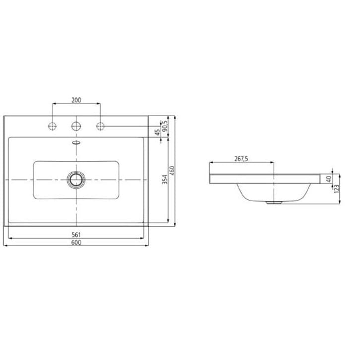 Kaldewei PURO Aufsatzwaschtisch 3154 mit 3 Hahnlochbohrungen, 60 cm