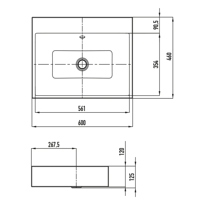Kaldewei PURO Aufsatzwaschtisch 3157 ohne Hahnlochbohrung, 60 cm