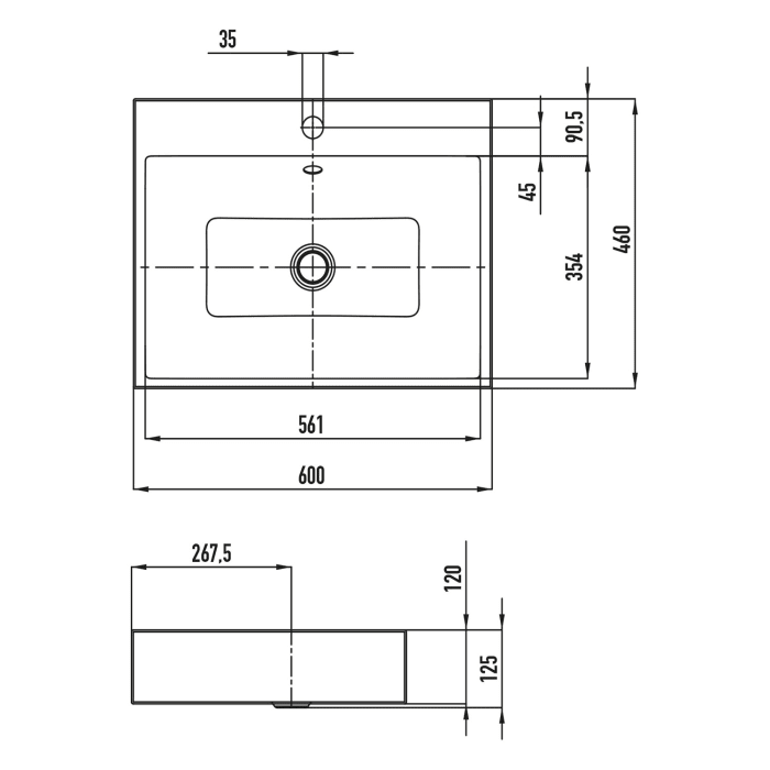 Kaldewei PURO Aufsatzwaschtisch 3157 mit 1 Hahnlochbohrung, 60 cm