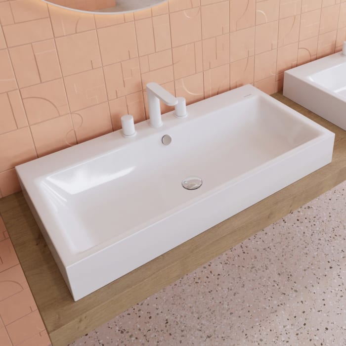 Kaldewei PURO Aufsatzwaschtisch 3158 mit 3 Hahnlochbohrungen, 90 cm