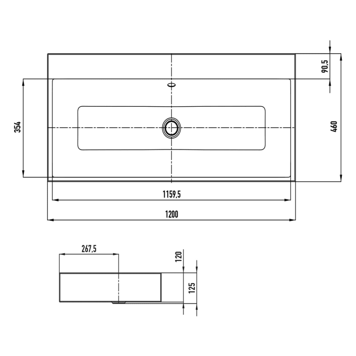 Kaldewei PURO Aufsatzwaschtisch 3168 ohne Hahnlochbohrung, 120 cm