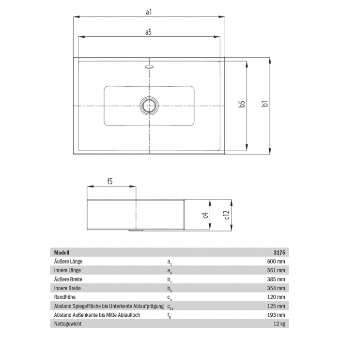 Kaldewei PURO S Aufsatzwaschtisch 3175, 60 cm