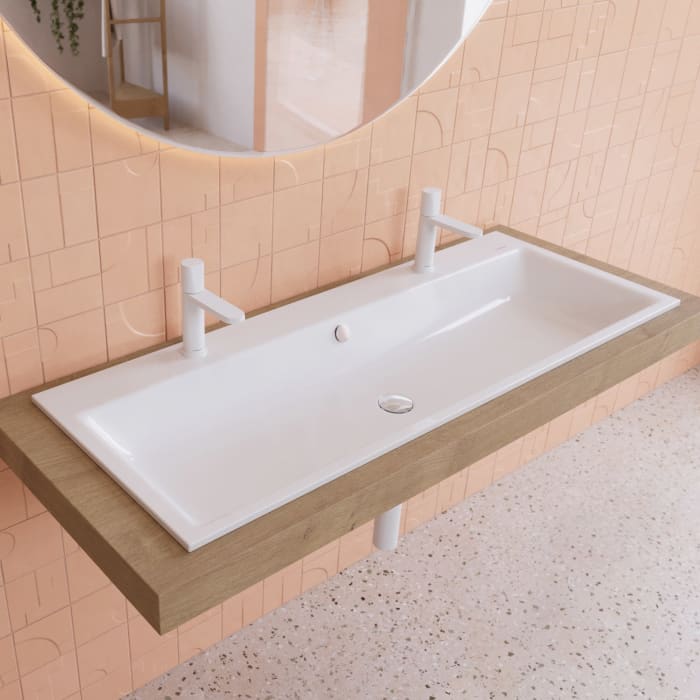 Kaldewei PURO Einbau- Doppelwaschtisch 3169 mit 2x 1 Hahnlochbohrung, 120 cm