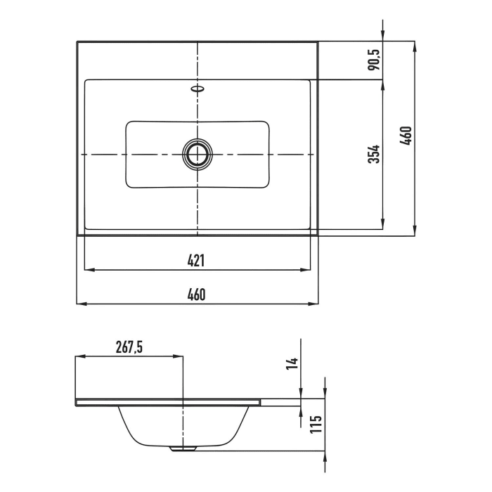 Kaldewei PURO Einbauwaschtisch 3150 ohne Hahnlochbohrung, 46 cm