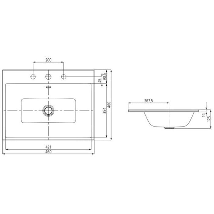 Kaldewei PURO Einbauwaschtisch 3150 mit 1 Hahnlochbohrung, 46 cm