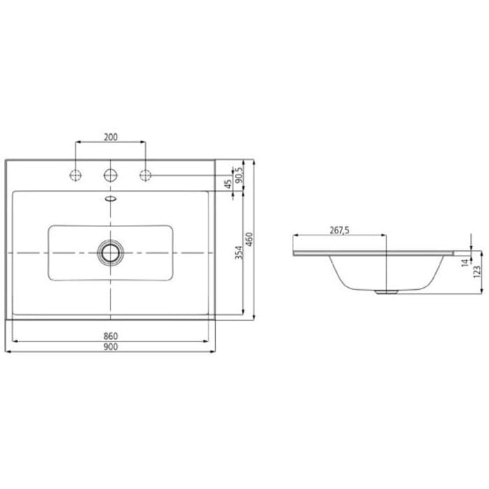 Kaldewei PURO Einbauwaschtisch 3152 mit 1 Hahnlochbohrung, 90 cm