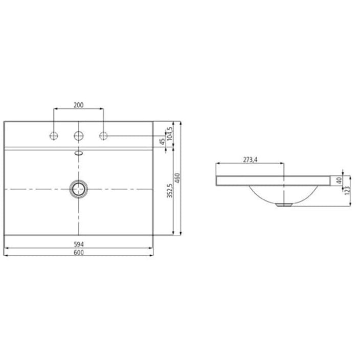 Kaldewei SILENIO Aufsatzwaschtisch 3040 mit 3 Hahnlochbohrungen, 60 cm