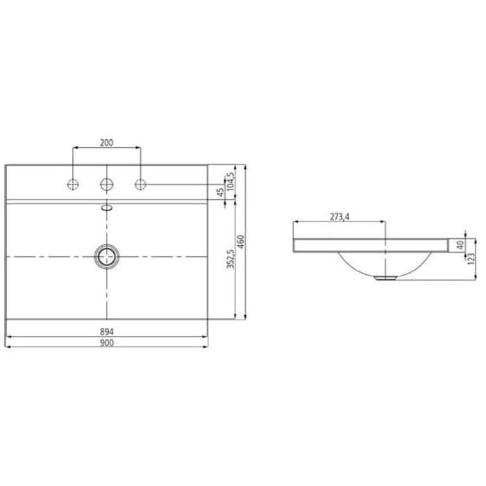 Kaldewei SILENIO Aufsatzwaschtisch 3041 ohne Hahnlochbohrung, 90 cm