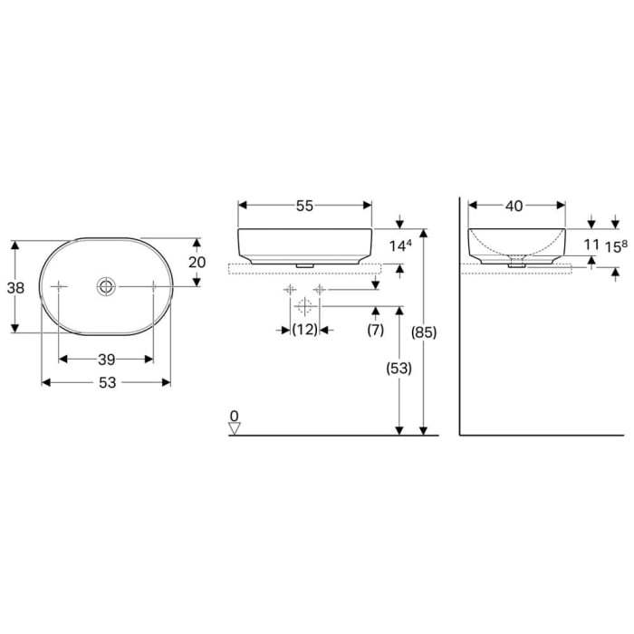 Geberit VariForm Aufsatzwaschtisch 55 x 40 cm, ohne Überlauf