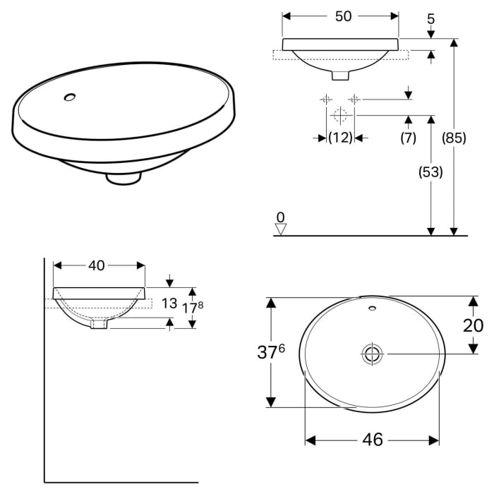 Geberit VariForm Einbauwaschtisch 50 x 40 cm, oval