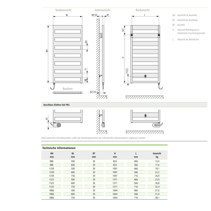 Kermi Casteo-E Badheizkörper 75 x 3 x 153,3 cm inkl. Elektro-Set FKS links