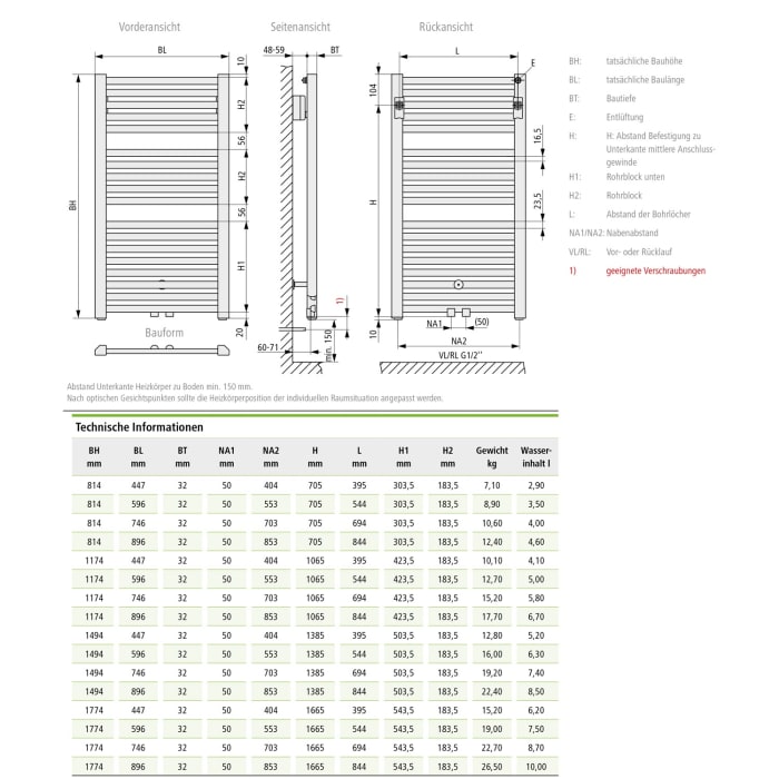 Kermi Geneo quadris Badheizkörper 74,6 x 3,2 x 177,4 cm