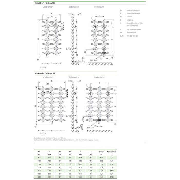 Kermi Ideos-V Badheizkörper 75,8 x 3,7 x 150,8 cm