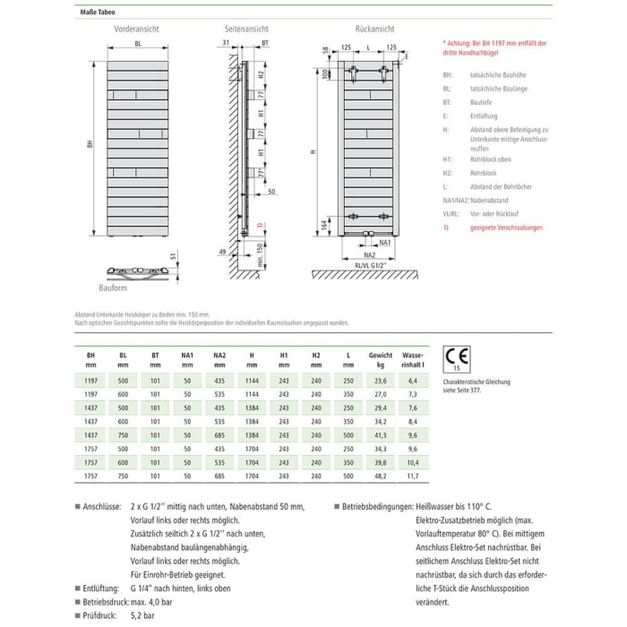 Kermi Tabeo Badheizkörper 75 x 10,1 x 175,7 cm