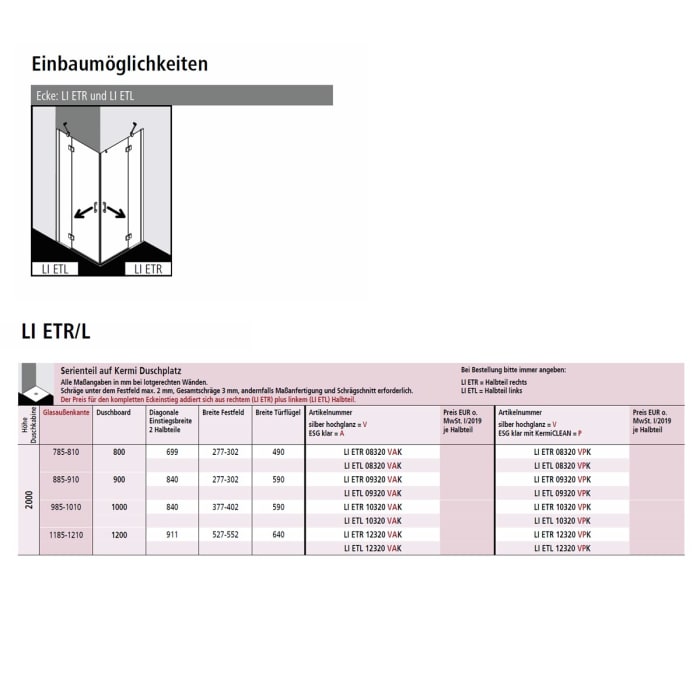 Kermi Liga Eckeinstieg Schwingtür mit Festteil für Duschplatz 120 cm, Halbteil rechts
