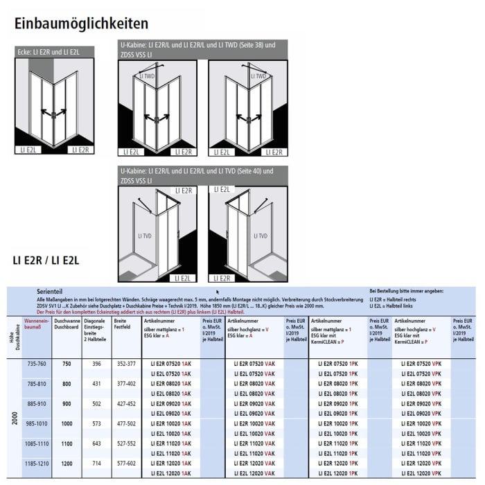 Kermi Liga Eckeinstieg 2-teilig Gleittür 80 cm, Halbteil links