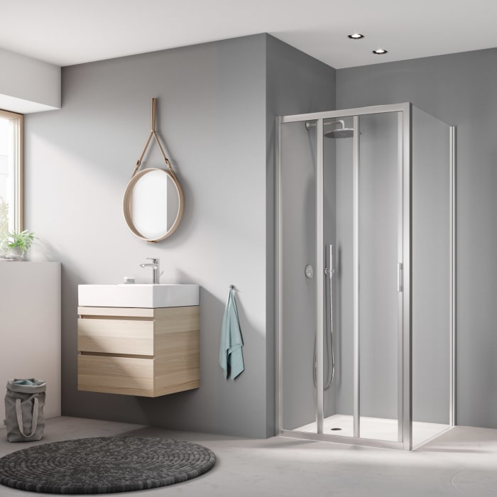 Kermi Liga Gleittür 3-teilig 90 cm mit Festfeld links