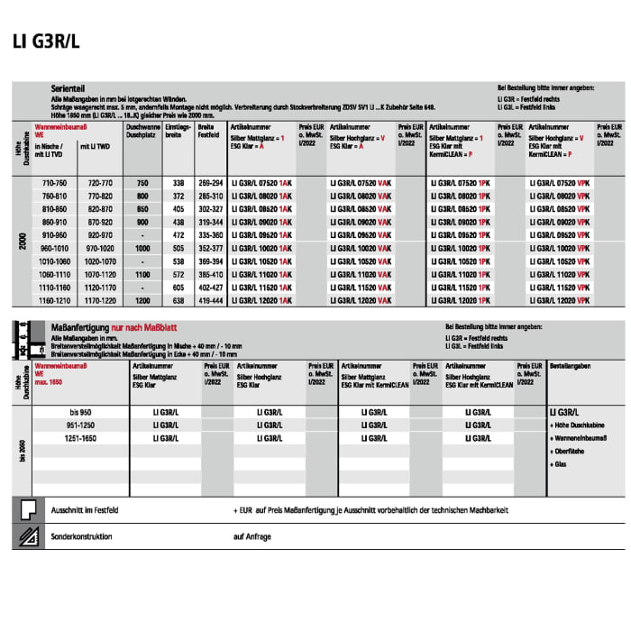 Kermi Liga Gleittür 3-teilig 80 cm mit Festfeld links