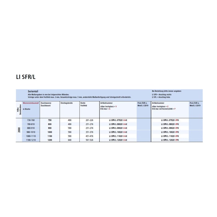 Kermi Liga Schwingtür mit Festfeld 100 cm, Anschlag rechts