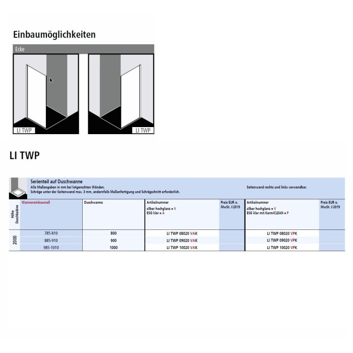 Kermi Liga Seitenwand für Duschwanne 100 cm