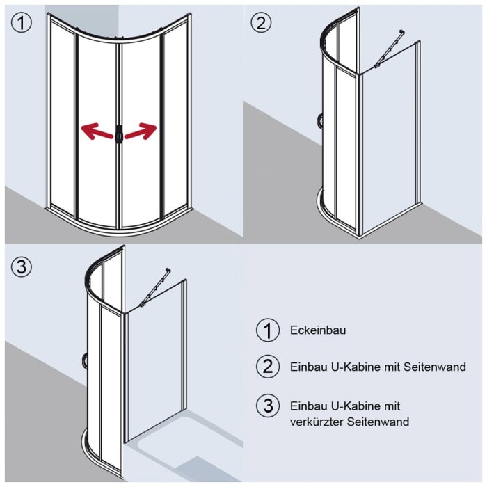 Kermi Ibiza 2000 gerahmte Viertelkreis-Duschkabine mit Gleittüren 90 x 90 x 185 cm, Radius 50 cm