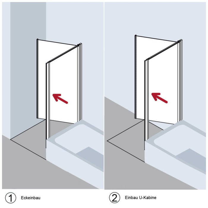 Kermi Ibiza 2000 Seitenwand verkürzt beweglich neben Badewanne 75 x 160 cm, Anschlag rechts