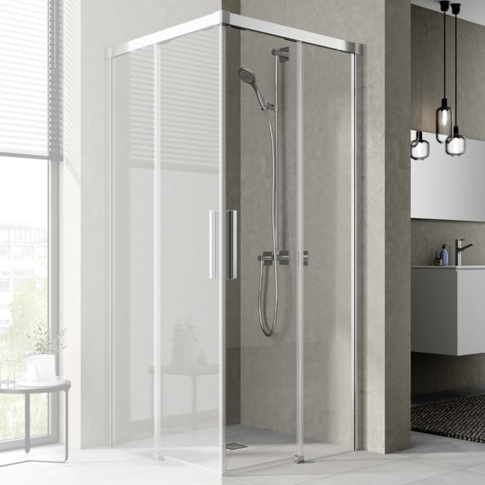 Kermi Nica Eckeinstieg 2-teilig bodenfreie Gleittür 100 cm Halbteil rechts