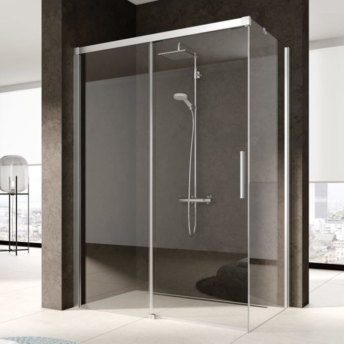 Kermi Nica Gleittür 2-teilig bodenfrei 140 cm mit Festfeld links zur Kombination mit Seitenwand