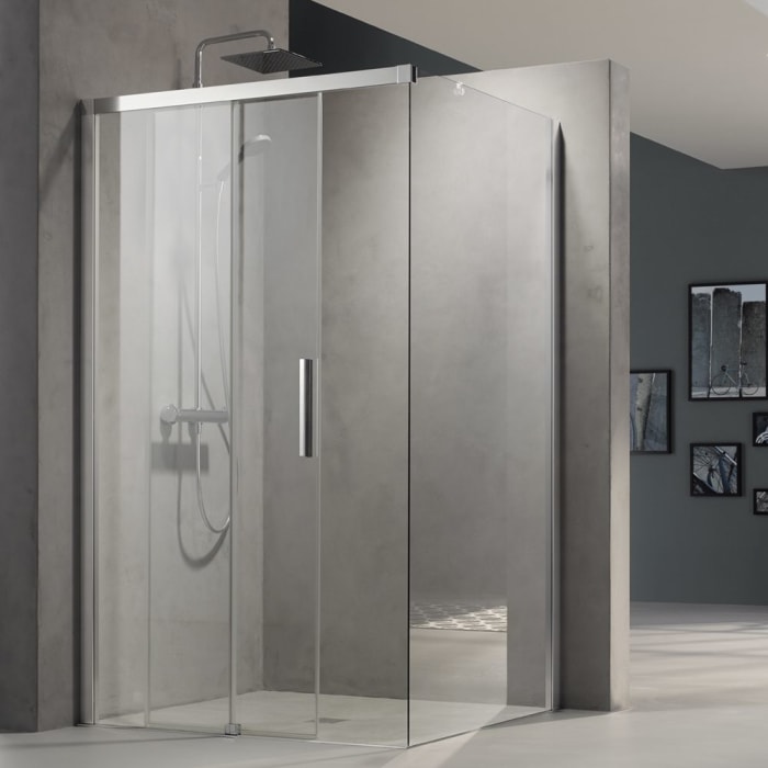 Kermi Nica Gleittür 2-teilig bodenfrei 110 cm mit Festfeld links zur Kombination mit Seitenwand