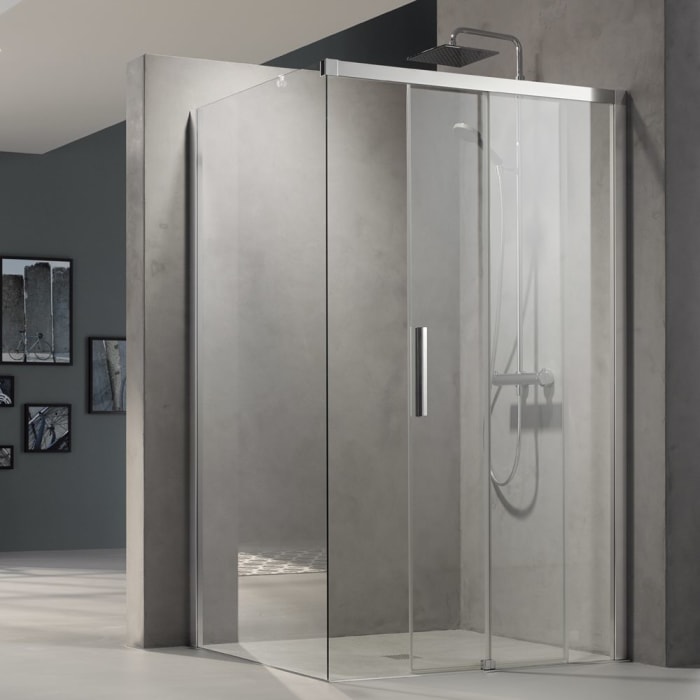 Kermi Nica Gleittür 2-teilig bodenfrei 120 cm mit Festfeld rechts zur Kombination mit Seitenwand