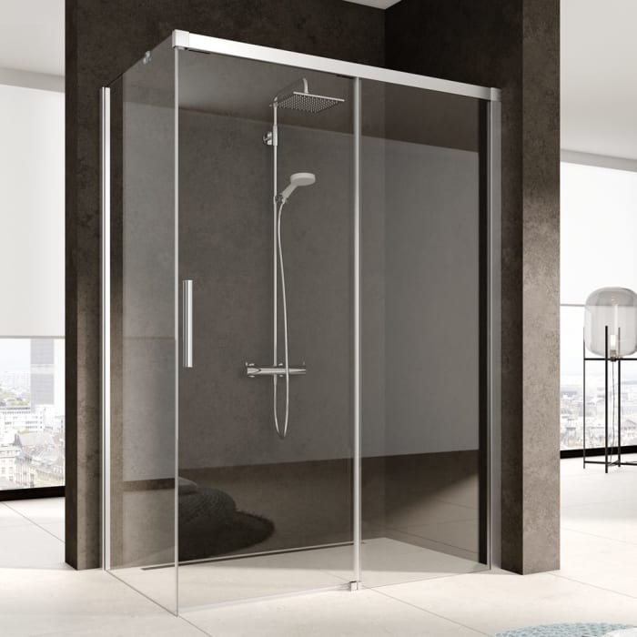 Kermi Nica Gleittür 2-teilig bodenfrei 100 cm mit Festfeld rechts zur Kombination mit Seitenwand