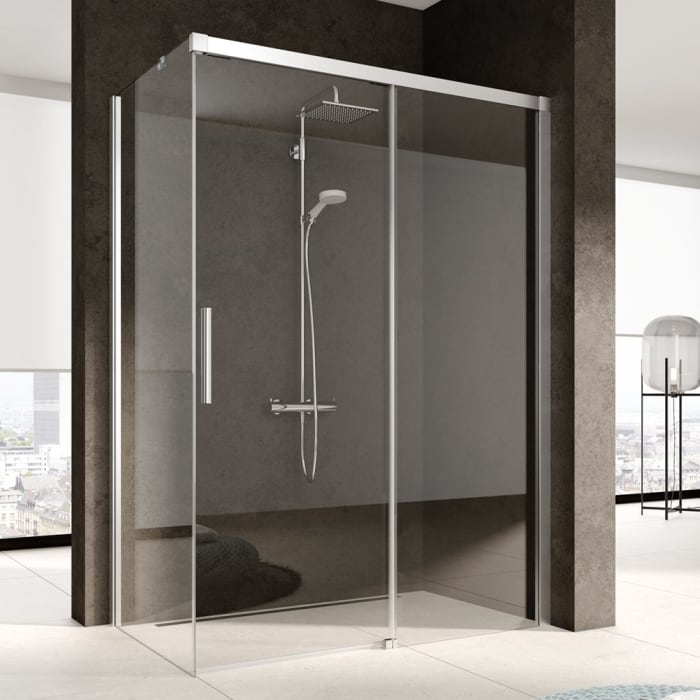 Kermi Nica Gleittür 2-teilig bodenfrei 130 cm mit Festfeld rechts zur Kombination mit Seitenwand