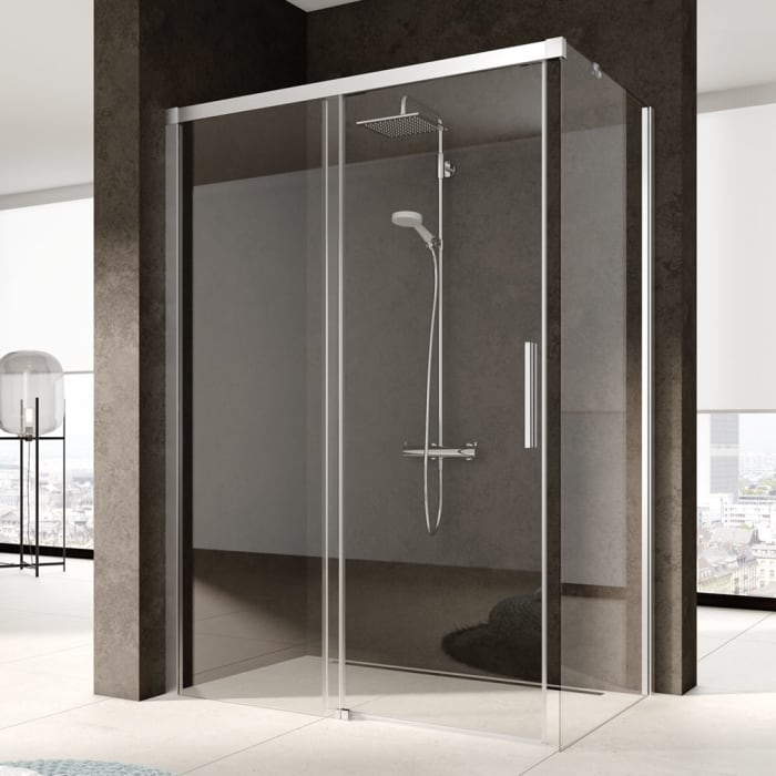 Kermi Nica Gleittür 2-teilig bodenfrei 110 cm mit Festfeld links zur Kombination mit Seitenwand